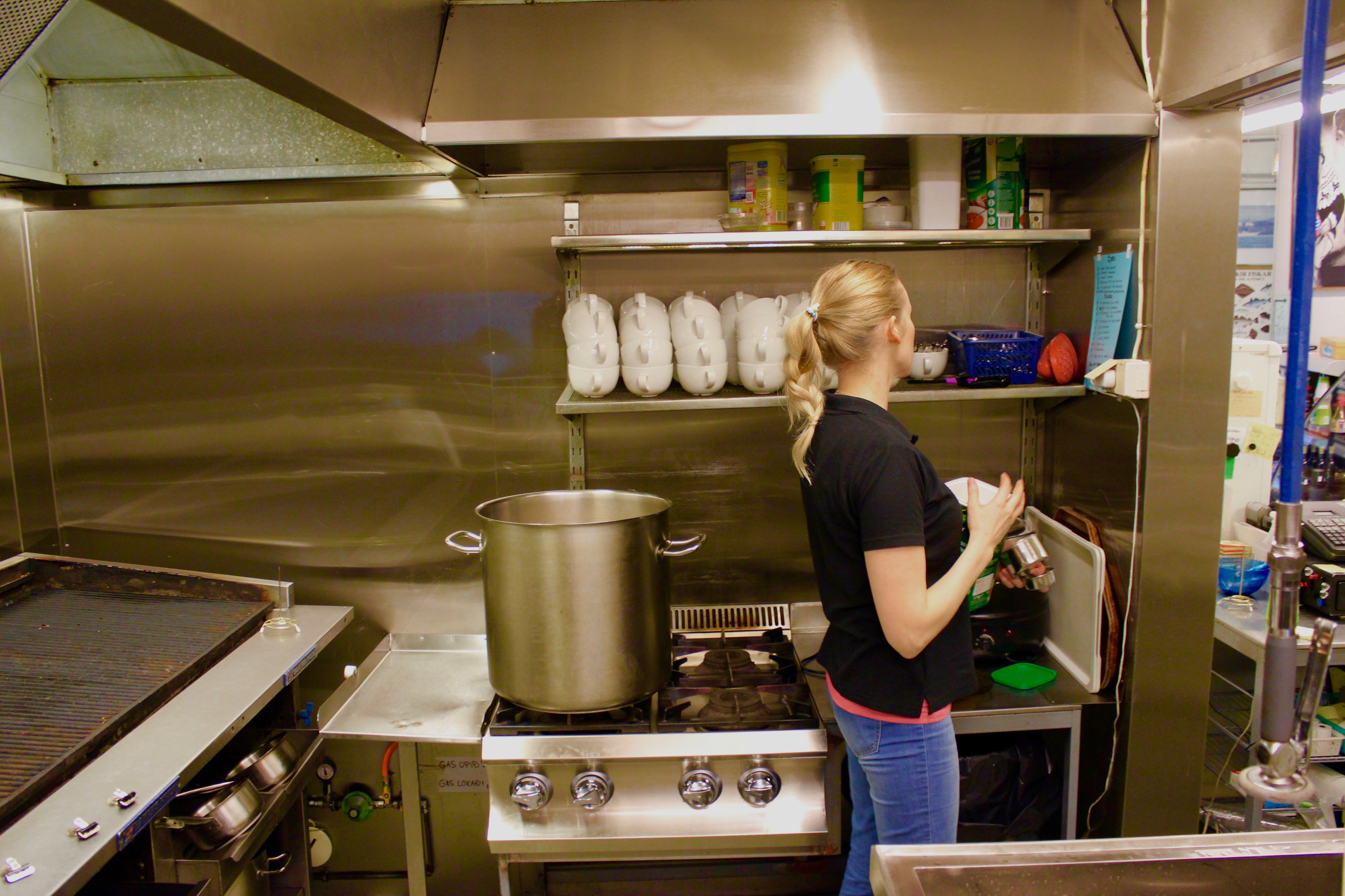 Elizabet making soup